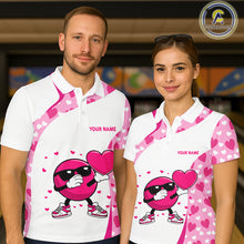 Load image into Gallery viewer, Custom funny bowling ball pink heart pattern matching bowling shirts for couples, Valentine gifts NQS11325