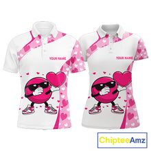 Load image into Gallery viewer, Custom funny bowling ball pink heart pattern matching bowling shirts for couples, Valentine gifts NQS11325