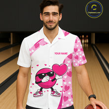 Load image into Gallery viewer, Custom funny bowling ball pink heart pattern white Bowling Hawaiian shirt, Valentine bowling gifts NQS11325