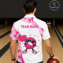 Load image into Gallery viewer, Custom funny bowling ball pink heart pattern white Bowling Hawaiian shirt, Valentine bowling gifts NQS11325