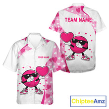Load image into Gallery viewer, Custom funny bowling ball pink heart pattern white Bowling Hawaiian shirt, Valentine bowling gifts NQS11325