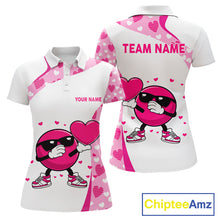 Load image into Gallery viewer, Custom funny bowling ball pink heart pattern matching bowling shirts for couples, Valentine gifts NQS11325