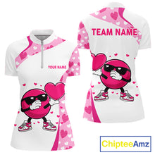 Load image into Gallery viewer, Custom funny bowling ball pink heart pattern matching bowling shirts for couples, Valentine gifts NQS11325