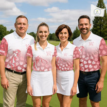 Load image into Gallery viewer, Personalized pink heart pattern white matching golf polo shirts for couples, Valentine golf gifts NQS11326