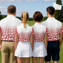 Load image into Gallery viewer, Personalized pink heart pattern white matching golf polo shirts for couples, Valentine golf gifts NQS11326
