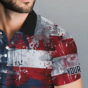 Personalized Polo golf shirts for men custom grunge American Flag patriotic mens golf wears NQS9433