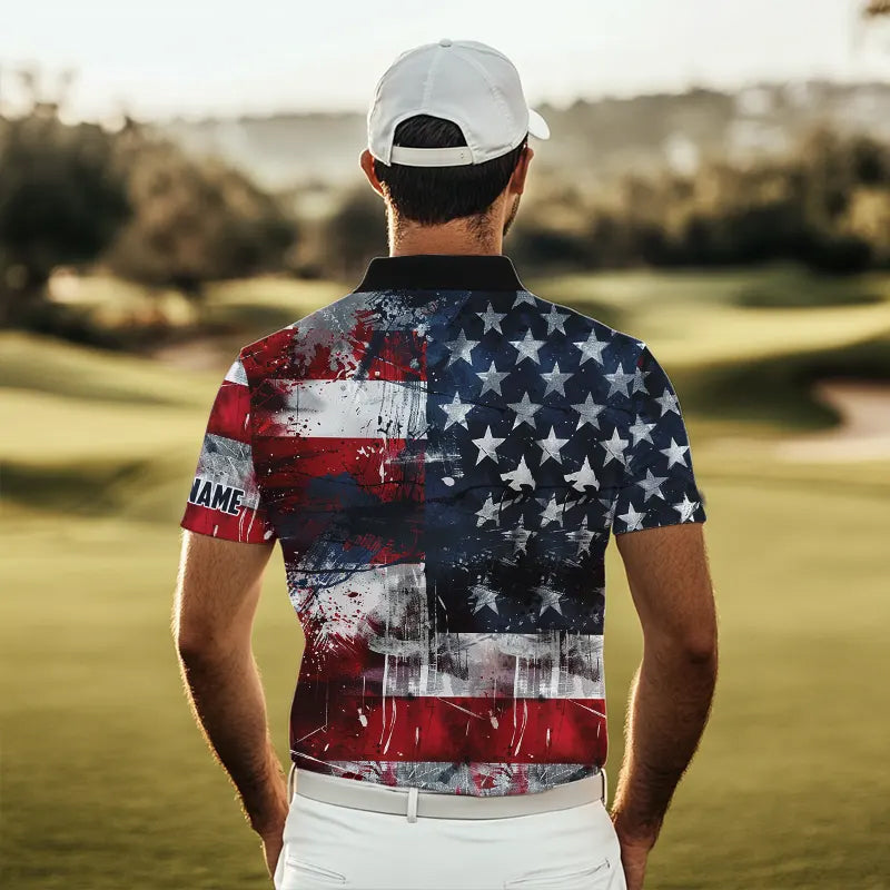 Personalized Polo golf shirts for men custom grunge American Flag patriotic mens golf wears NQS9433