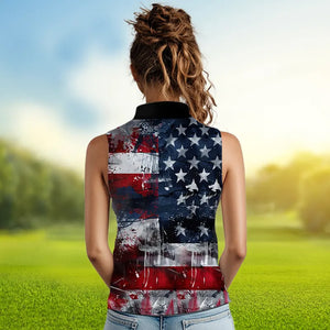 Personalized Sleeveless Polo shirts for Women custom grunge American Flag patriotic Ladies golf wears NQS9433