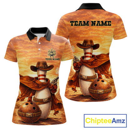 Custom Funny Desert Bowling Cowboy gun bowling team shirts For Women, Bowling Polo, 1/4 zip jerseys NQS11536