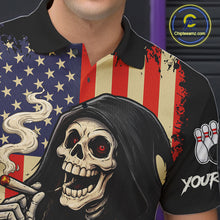Load image into Gallery viewer, Custom American Flag Skull Bowling shirts For Men, patriotic team Bowling jerseys gift for bowlers NQS11538
