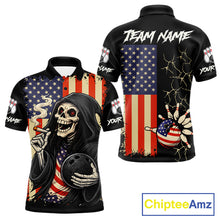 Load image into Gallery viewer, Custom American Flag Skull Bowling shirts For Men, patriotic team Bowling jerseys gift for bowlers NQS11538