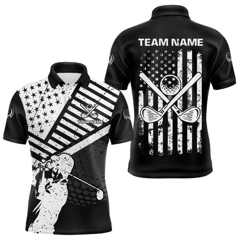 Black and White American Flag Men Golf polo shirts custom patriotic golf apparel team golf jerseys NQS9605