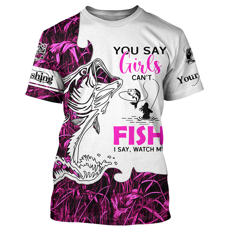 Beautiful Pink camo Custom Bass Fishing Shirts for women, Bass