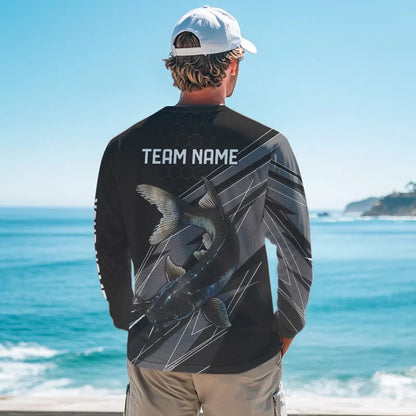 Personalized Black camo Catfish Fishing Jerseys, Catfish Long Sleeve Fishing Tournament Shirts NQS9750
