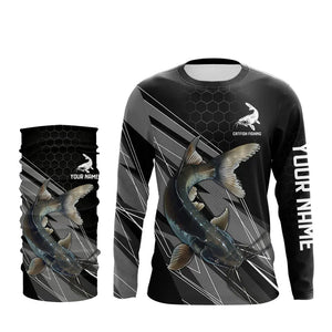 Personalized Black camo Catfish Fishing Jerseys, Catfish Long Sleeve Fishing Tournament Shirts NQS9750