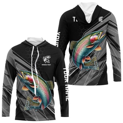 Personalized Black camo Rainbow Trout Fishing Jerseys, Trout Long Sleeve Fishing Tournament Shirts NQS9751