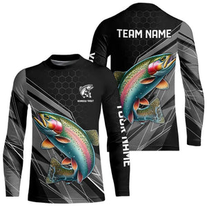 Personalized Black camo Rainbow Trout Fishing Jerseys, Trout Long Sleeve Fishing Tournament Shirts NQS9751