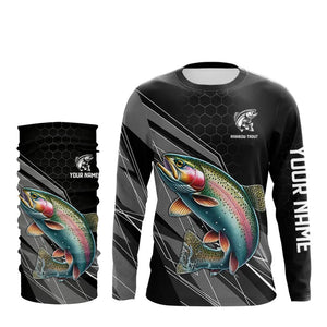Personalized Black camo Rainbow Trout Fishing Jerseys, Trout Long Sleeve Fishing Tournament Shirts NQS9751