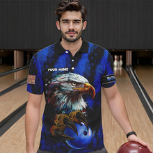 Load image into Gallery viewer, American Flag Eagle Mens Bowling Polo, 1/4 Zip Shirt Custom Name Patriotic Bowling Team Jersey | Blue NQS9755