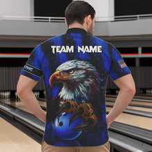 Load image into Gallery viewer, American Flag Eagle Mens Bowling Polo, 1/4 Zip Shirt Custom Name Patriotic Bowling Team Jersey | Blue NQS9755