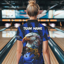 Load image into Gallery viewer, American Flag Eagle Women Bowling Polo, 1/4 Zip Shirt Custom Name Patriotic Bowling Team Jersey | Blue NQS9755