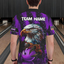 Load image into Gallery viewer, American Flag Eagle Mens Bowling Polo, 1/4 Zip Shirt Custom Patriotic Bowling Team Jersey | Purple NQS9756
