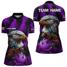 Load image into Gallery viewer, American Flag Eagle Women Bowling Polo, 1/4 Zip Shirt Custom Patriotic Bowling Team Jersey | Purple NQS9756