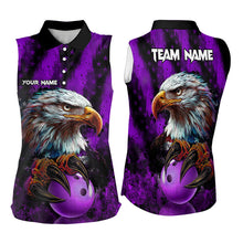 Load image into Gallery viewer, American Flag Eagle Bowling Sleeveless Polo Shirt Custom Name Patriotic Bowling Team Jersey | Purple NQS9756