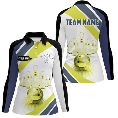 Lime green Light Bowling Polo Shirt for Women Custom Bowling ball and pins Team League Jerseys NQS7534