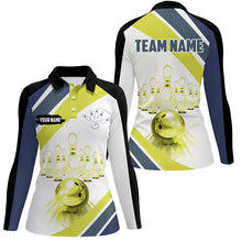 Load image into Gallery viewer, Lime green Light Bowling Polo Shirt for Women Custom Bowling ball and pins Team League Jerseys NQS7534