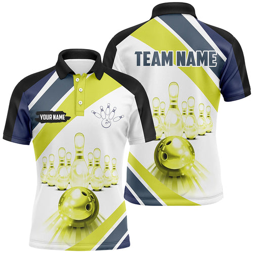 Lime green Light Bowling Polo Shirt for Men Custom Bowling ball and pins Team League Jerseys NQS7534