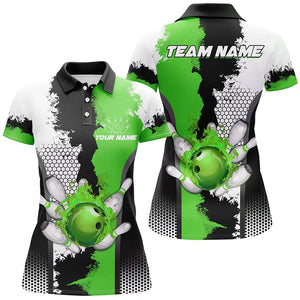 Black white bowling fire league jerseys custom Bowling polo, quarter zip shirts for Women | Green NQS7668