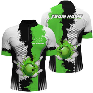 Black white bowling fire league jerseys custom Bowling polo, quarter zip shirts for men bowler | Green NQS7668