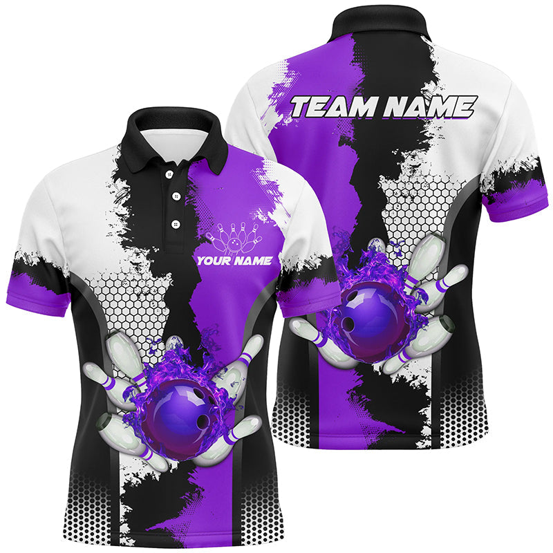 Black white bowling fire league jerseys custom Bowling polo, quarter zip shirt for men bowler | Purple NQS7669