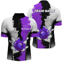 Load image into Gallery viewer, Black white bowling fire league jerseys custom Bowling polo, quarter zip shirt for men bowler | Purple NQS7669