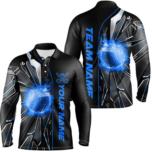 Black and Blue fire golf ball broken glass custom Mens golf polo shirts, golf gifts for men NQS7676