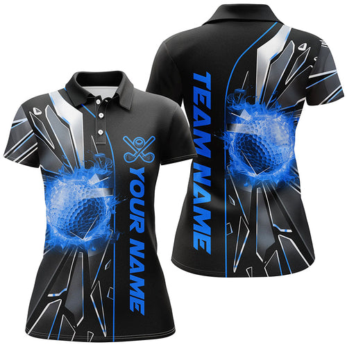 Black and Blue fire golf ball broken glass custom Women golf polo shirts, golf gifts for ladies NQS7676
