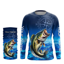 Load image into Gallery viewer, Personalized Bass Blue Long Sleeve Performance Fishing Shirts, Bass compass tournament Shirts NQS5817