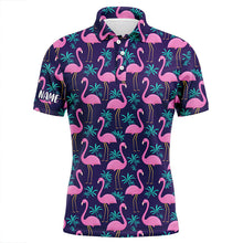 Load image into Gallery viewer, Mens golf polo shirt pink flamingos and tropical leaves pattern custom team flamingo golf polo shirts NQS7909