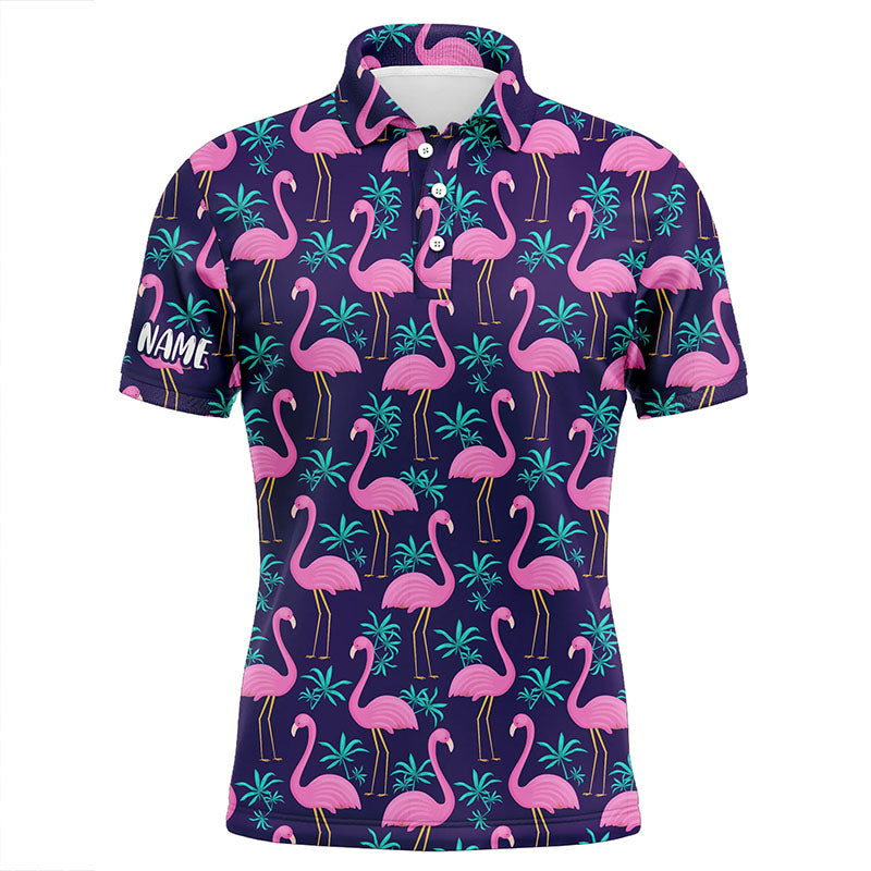 Mens golf polo shirt pink flamingos and tropical leaves pattern custom team flamingo golf polo shirts NQS7909