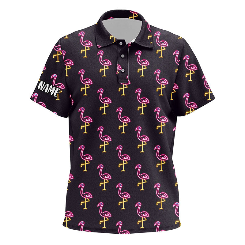 Black Kid golf polo shirts neon pink flamingos pattern custom name team golf polo shirts NQS7910