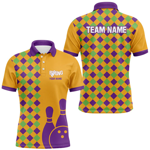 Orange Purple Argyle pattern Halloween custom bowling shirts for men, Bowling Team League Jerseys NQS8552