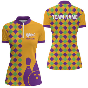 Orange Purple Argyle pattern Halloween custom bowling shirts for Women, Bowling Team League Jerseys NQS8552