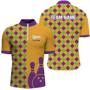 Orange Purple Argyle pattern Halloween custom bowling shirts for men, Bowling Team League Jerseys NQS8552