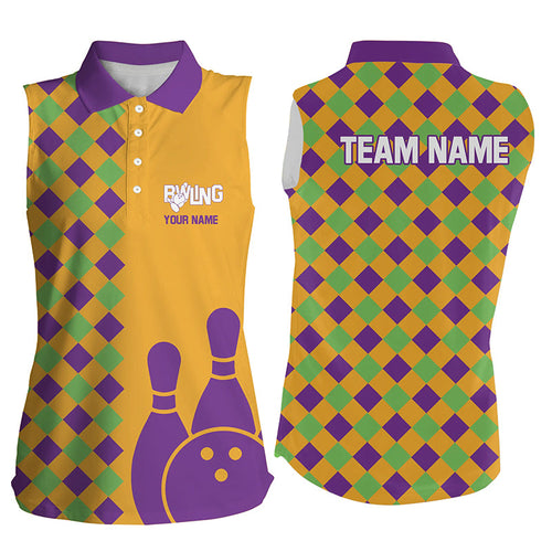Orange Purple Argyle pattern Halloween custom bowling sleeveless polo shirts, Bowling Team Jerseys NQS8552