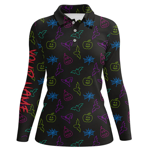 Colorful neon Halloween pattern black Women Golf Polo Shirts Custom golf attire for ladies golfer gift NQS8557