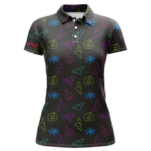 Load image into Gallery viewer, Colorful neon Halloween pattern black Women Golf Polo Shirts Custom golf attire for ladies golfer gift NQS8557