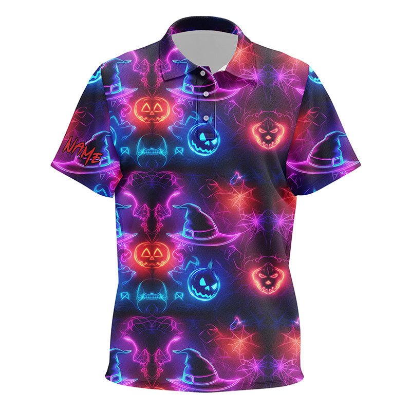 Vibrant neon witch hat pumpkin Halloween Kid golf polos shirt Custom golf attire for kid NQS8558