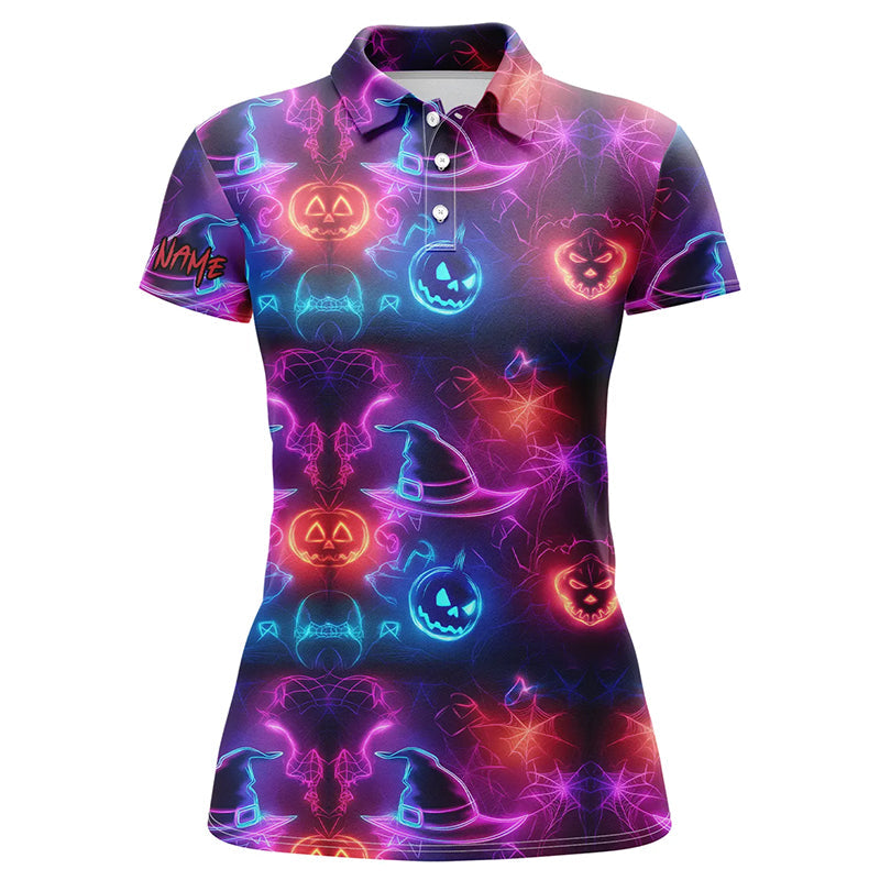 Vibrant neon witch hat pumpkin Halloween Women Golf Polo Shirts Custom golf attire for ladies NQS8558