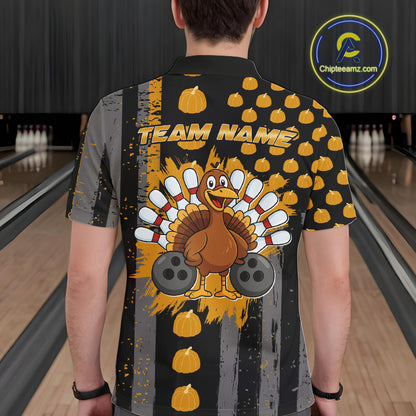 Funny Bowling Shirts For Men Pumpkin American Flag Turkey Thanksgiving Custom Team turkey bowl shirts NQS10943